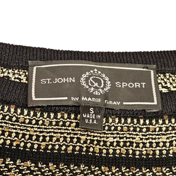 St. John Sport Striped Sequined Crewneck Top In Black, Gold, And Silver Sz Small - Picture 5 of 7